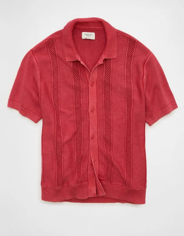 AE Garment-Washed Button-Up Sweater Polo