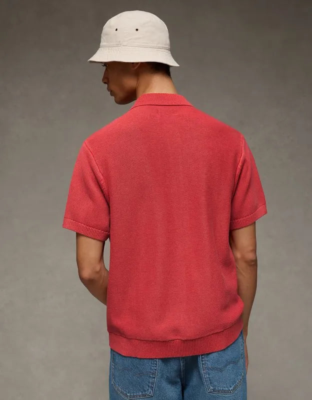 AE Garment-Washed Button-Up Sweater Polo