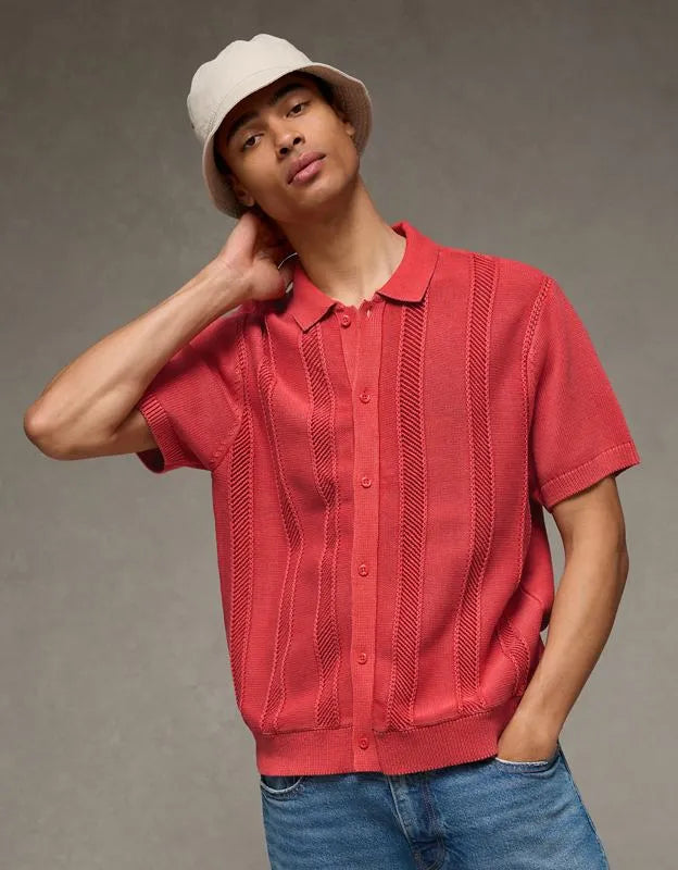 AE Garment-Washed Button-Up Sweater Polo
