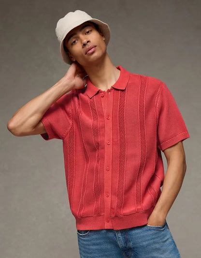 AE Garment-Washed Button-Up Sweater Polo