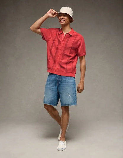 AE Garment-Washed Button-Up Sweater Polo