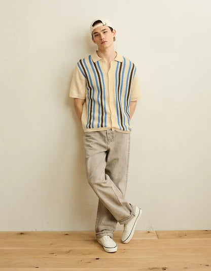 AE Striped Button-Up Sweater Polo