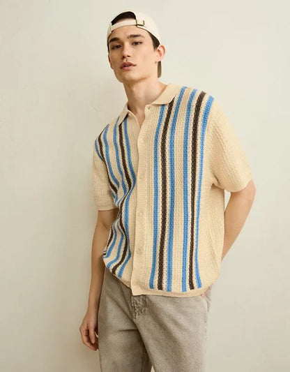AE Striped Button-Up Sweater Polo