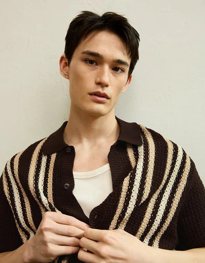 AE Striped Button-Up Sweater Polo