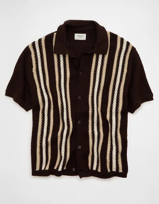 AE Striped Button-Up Sweater Polo