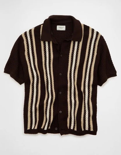 AE Striped Button-Up Sweater Polo