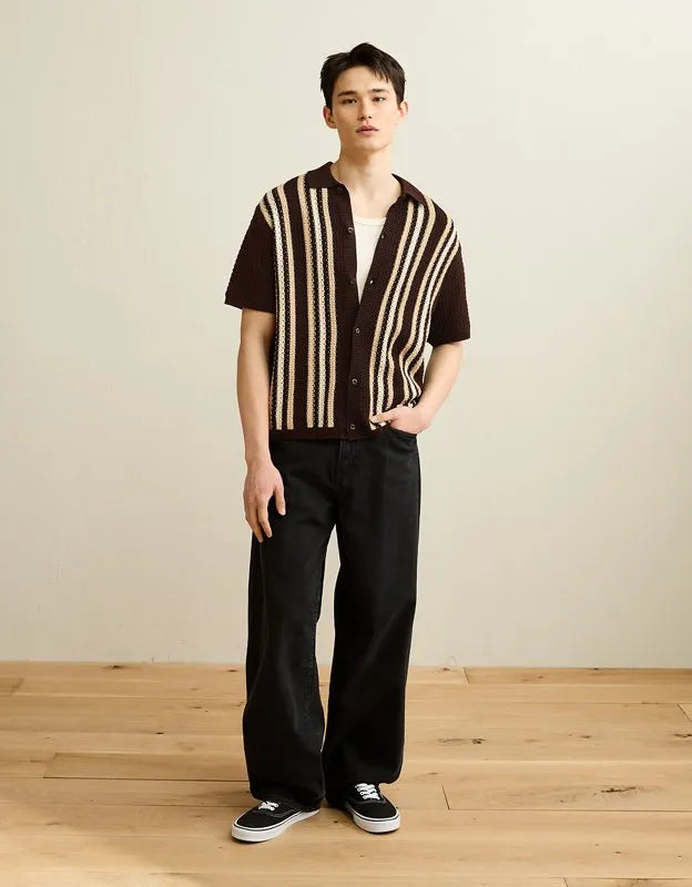 AE Striped Button-Up Sweater Polo