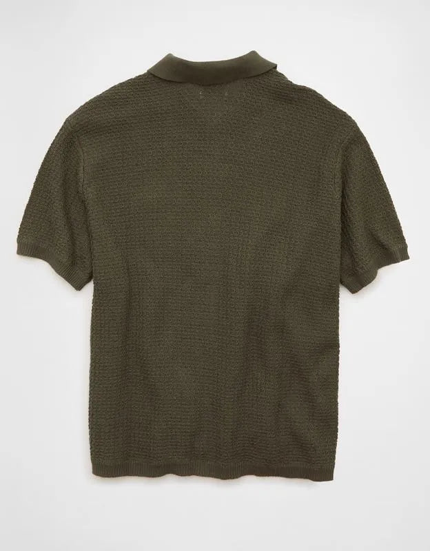 AE Striped Button-Up Sweater Polo