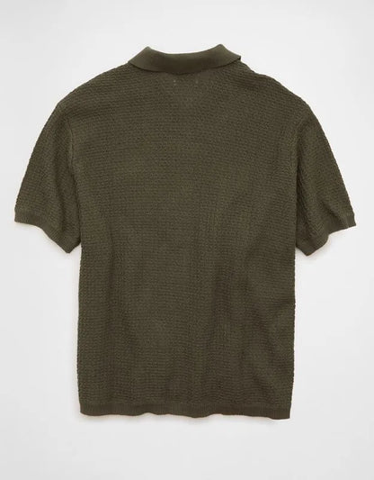 AE Striped Button-Up Sweater Polo