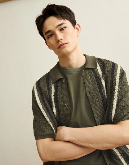 AE Striped Button-Up Sweater Polo