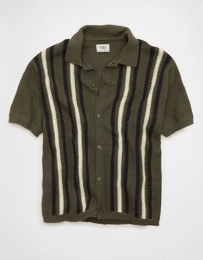 AE Striped Button-Up Sweater Polo