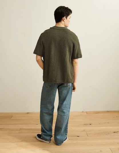 AE Striped Button-Up Sweater Polo
