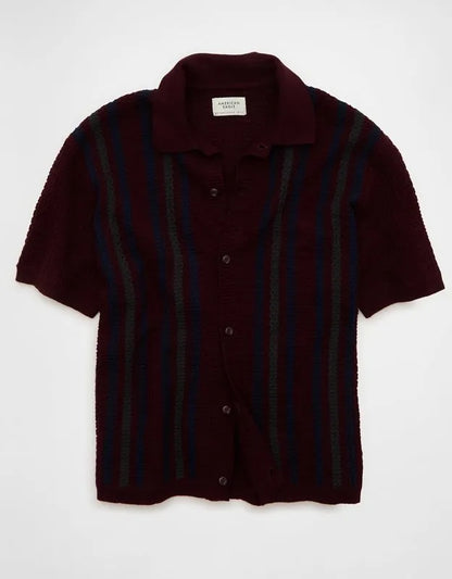 AE Striped Button-Up Sweater Polo
