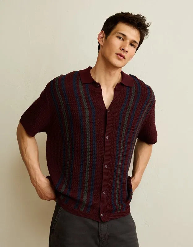 AE Striped Button-Up Sweater Polo