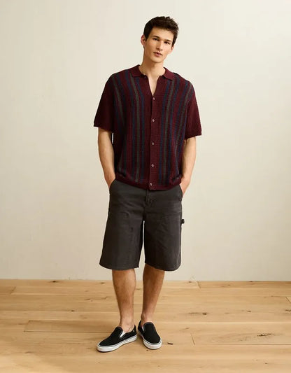 AE Striped Button-Up Sweater Polo