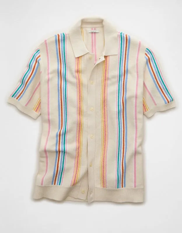 AE Pride Standard Fit Button-Up Sweater Polo