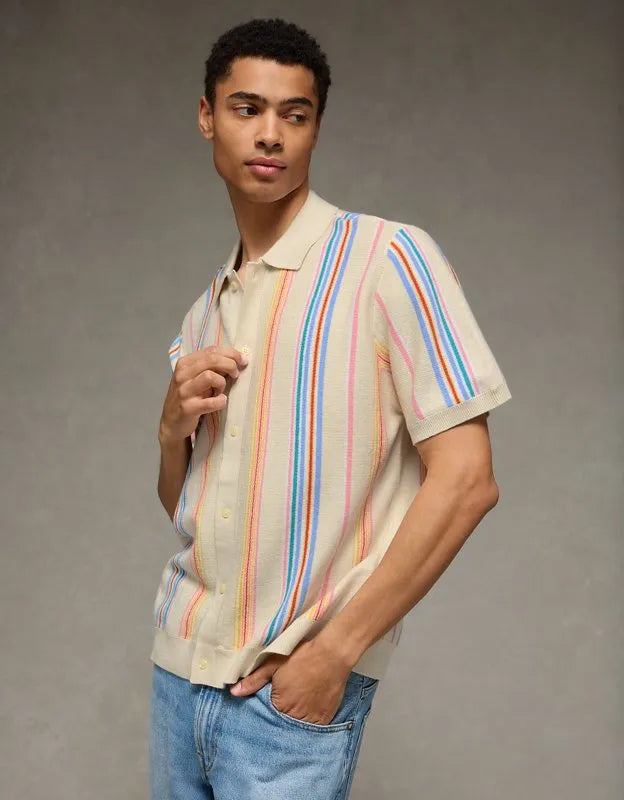 AE Pride Standard Fit Button-Up Sweater Polo