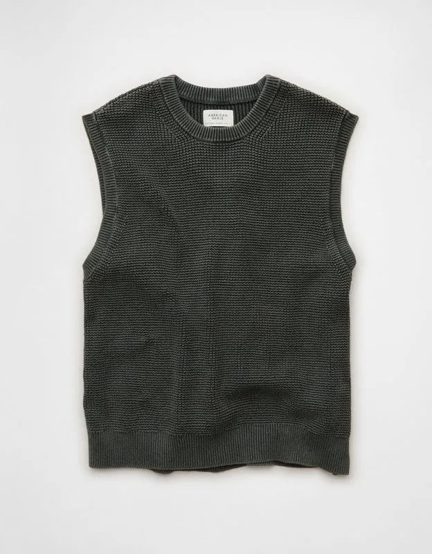 AE Garment-Washed Shaker Stitch Sweater Vest