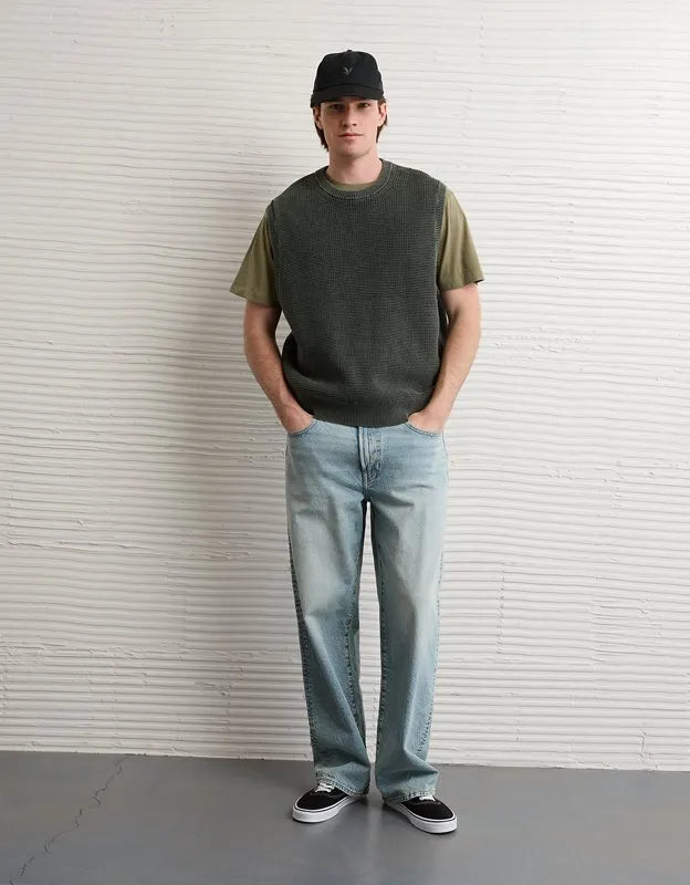 AE Garment-Washed Shaker Stitch Sweater Vest