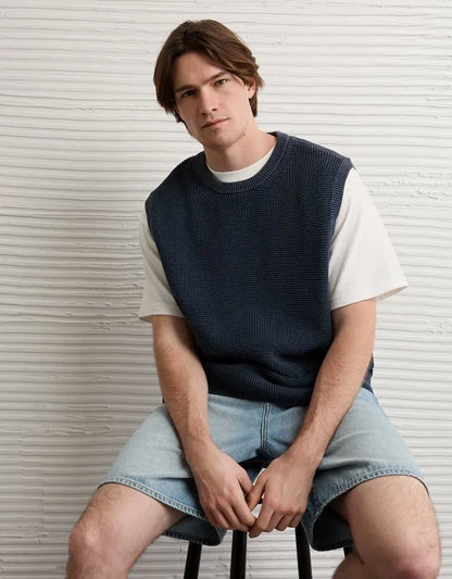 AE Garment-Washed Shaker Stitch Sweater Vest