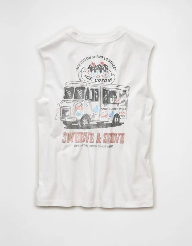 AE Boxy Fit Ice Cream Graphic Muscle Tank
