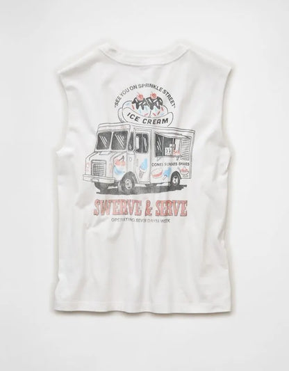 AE Boxy Fit Ice Cream Graphic Muscle Tank