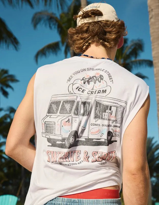 AE Boxy Fit Ice Cream Graphic Muscle Tank