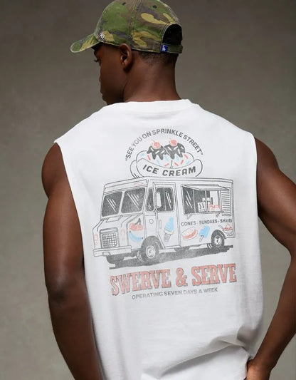 AE Boxy Fit Ice Cream Graphic Muscle Tank