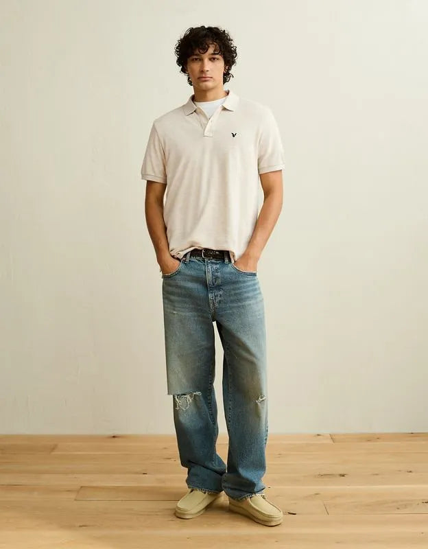AE Standard Fit Logo Pique Polo Shirt