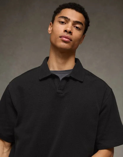 AE Boxy Johnny Collar Knit Polo Shirt