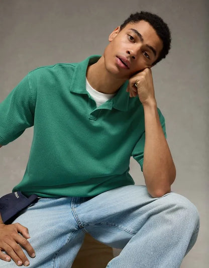 AE Boxy Johnny Collar Knit Polo Shirt