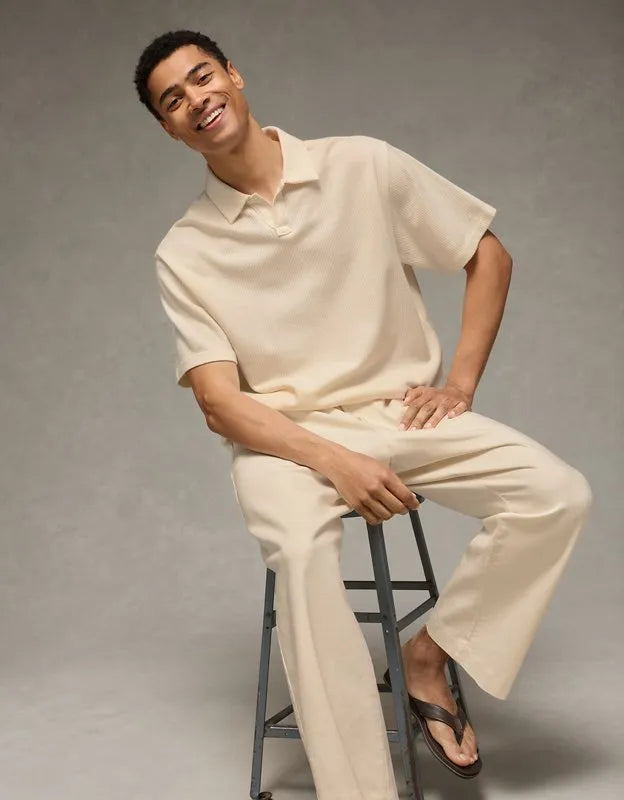 AE Boxy Johnny Collar Knit Polo Shirt