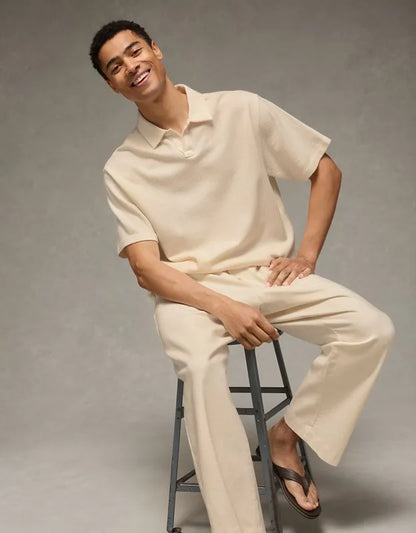 AE Boxy Johnny Collar Knit Polo Shirt