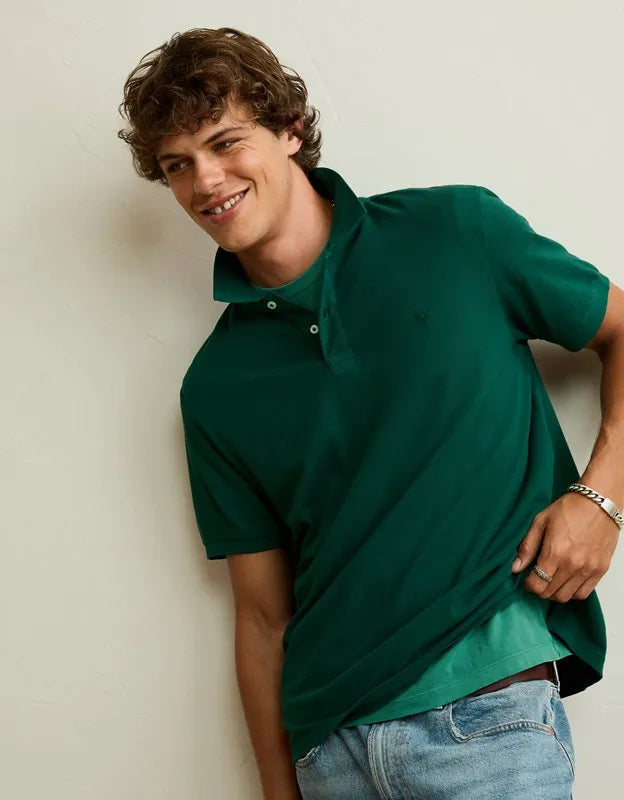 AE Standard Fit Lived-In Pique Polo Shirt