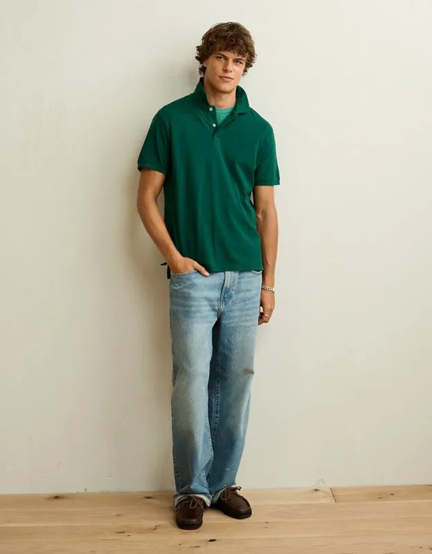AE Standard Fit Lived-In Pique Polo Shirt