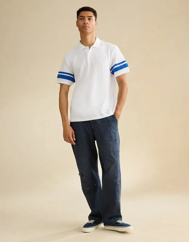 AE Standard Fit Applique Stripe Pique Polo Shirt