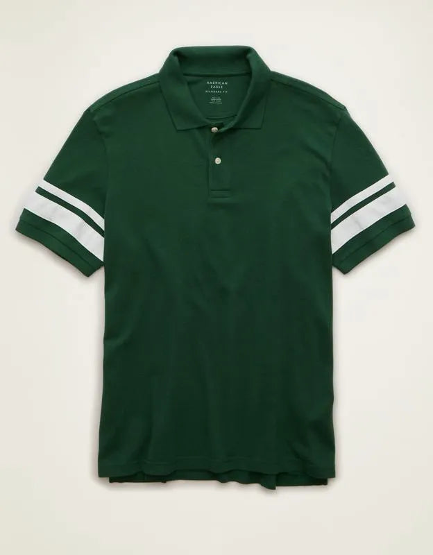 AE Standard Fit Applique Stripe Pique Polo Shirt