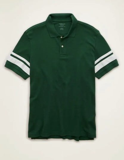 AE Standard Fit Applique Stripe Pique Polo Shirt