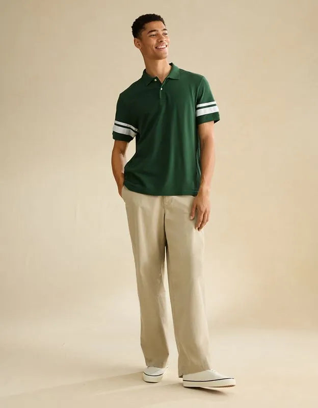 AE Standard Fit Applique Stripe Pique Polo Shirt