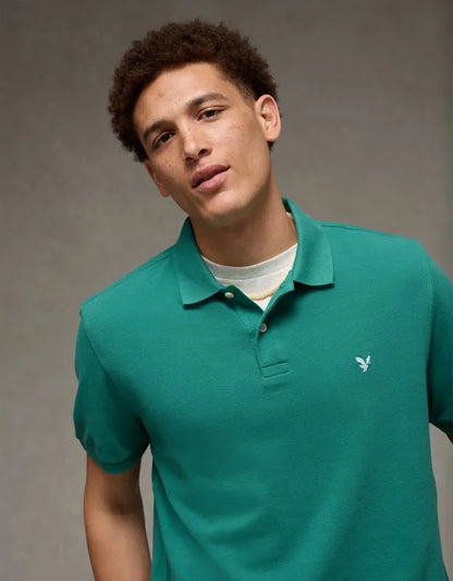 AE Standard Fit Pop Logo Pique Polo Shirt