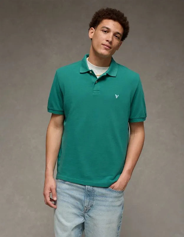 AE Standard Fit Pop Logo Pique Polo Shirt