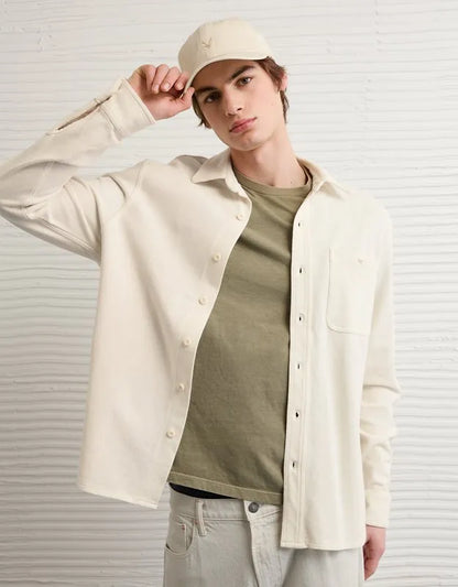 AE Relaxed Fit Pique Button-Up Shirt