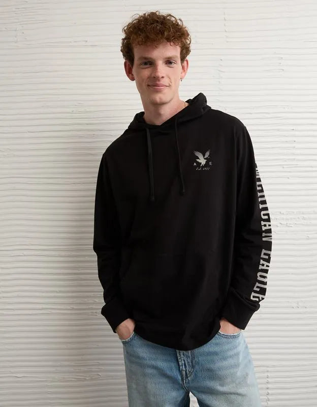 AE Standard Fit Lightweight Logo Graphic Hoodie T-Shirt