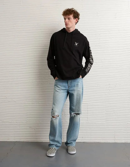 AE Standard Fit Lightweight Logo Graphic Hoodie T-Shirt