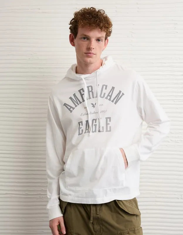 AE Standard Fit Lightweight Logo Graphic Hoodie T-Shirt