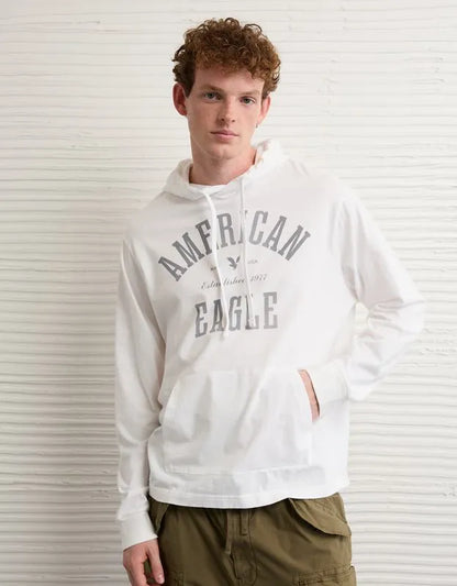 AE Standard Fit Lightweight Logo Graphic Hoodie T-Shirt