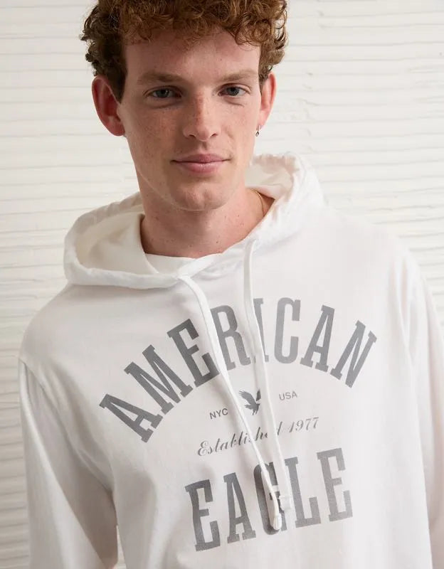AE Standard Fit Lightweight Logo Graphic Hoodie T-Shirt