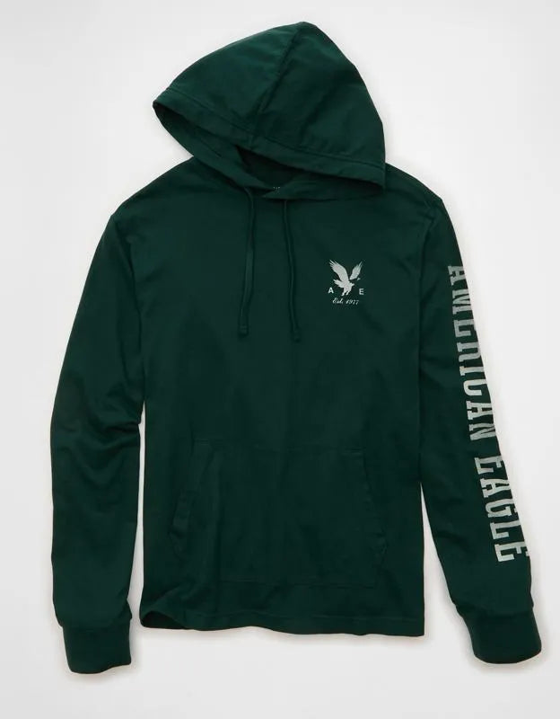 AE Standard Fit Lightweight Logo Graphic Hoodie T-Shirt