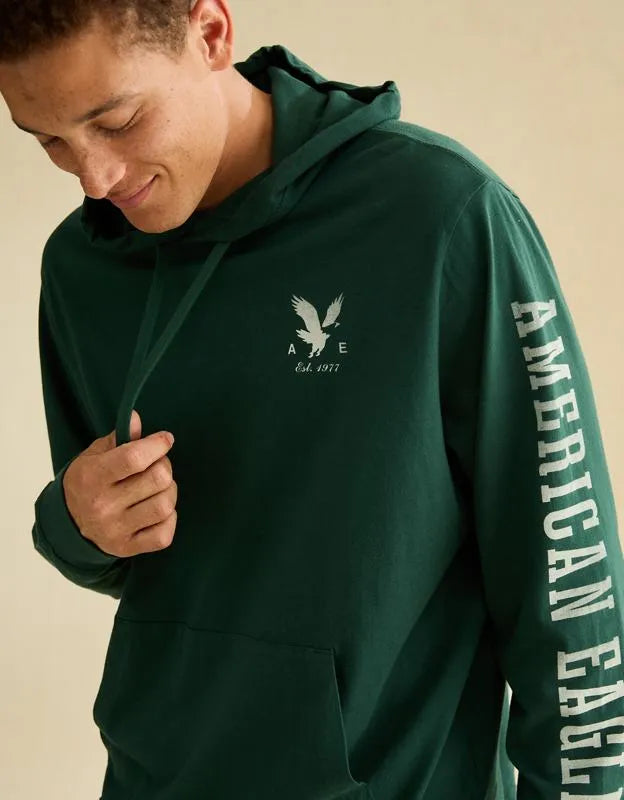 AE Standard Fit Lightweight Logo Graphic Hoodie T-Shirt