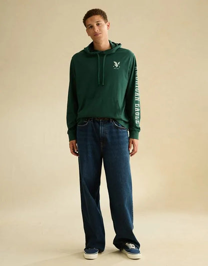 AE Standard Fit Lightweight Logo Graphic Hoodie T-Shirt